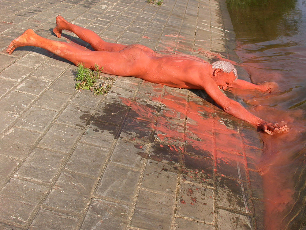 Paddeltour auf dem Main und Bodypainting mit Tonschlick - FKK, nackt unf frei in der Natur